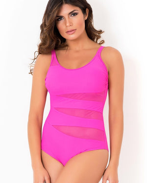 Costum de baie intreg modelator roz