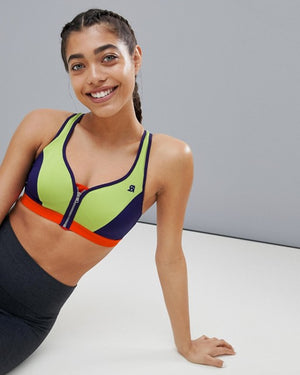 Sutien pentru fitness cu decolteu si fermoar in fata verde